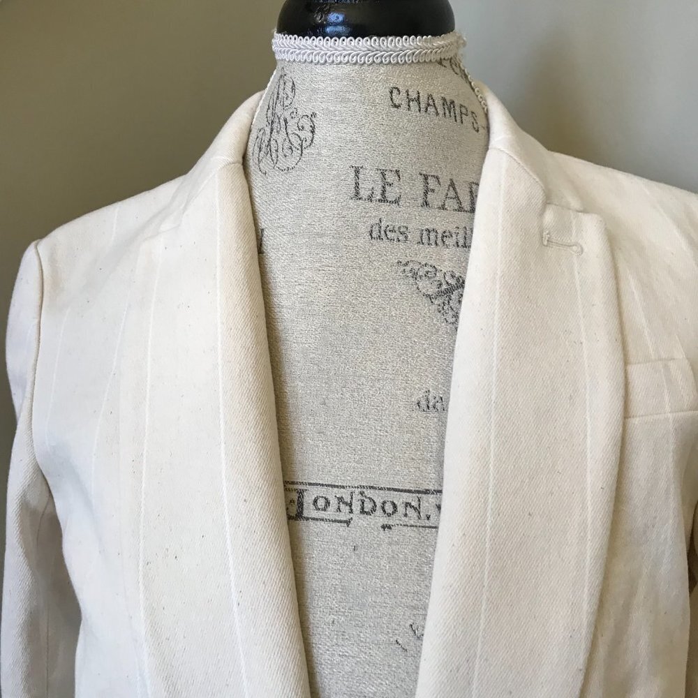 NWT JCrew Alfie Blazer Jacket Womens 4 Tan Natural Denim Stripe Cotton BA437 NEW - Picture 6 of 12